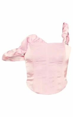 Baby Pink Premium Satin Rose Applique Corset Top