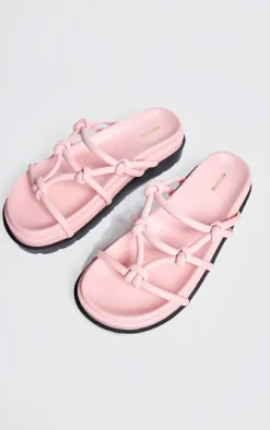 Baby Pink PU Round Toe Knotted Tube Strap Sandals