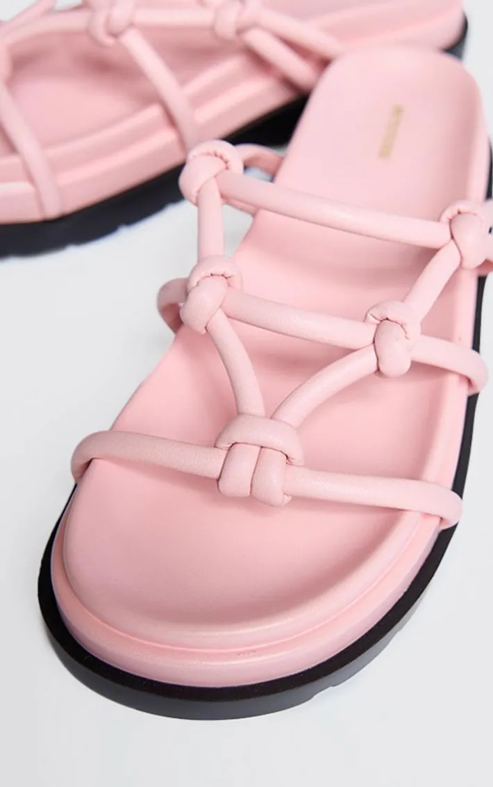 Baby Pink PU Round Toe Knotted Tube Strap Sandals