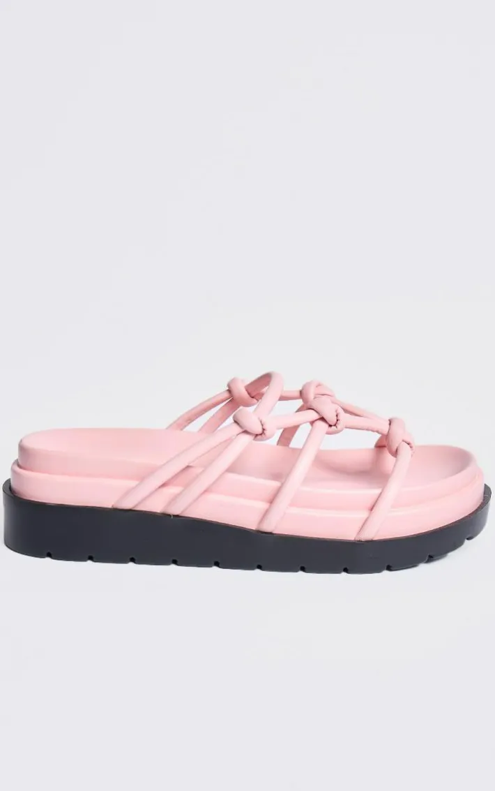 Baby Pink PU Round Toe Knotted Tube Strap Sandals