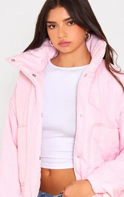 Baby Pink Quilted Padded Longline Jacket