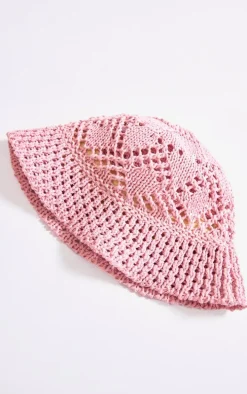 Baby Pink Raffia Cut Out Bucket Hat