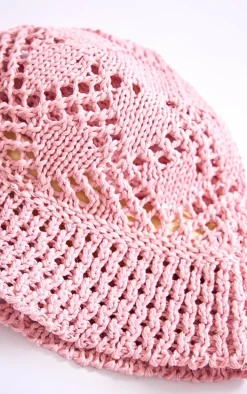 Baby Pink Raffia Cut Out Bucket Hat