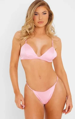 Baby Pink Satin Bralette Lingerie Set