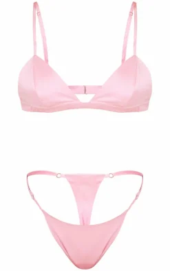 Baby Pink Satin Bralette Lingerie Set