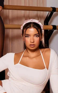 Baby Pink Satin Padded Bow Detail Headband