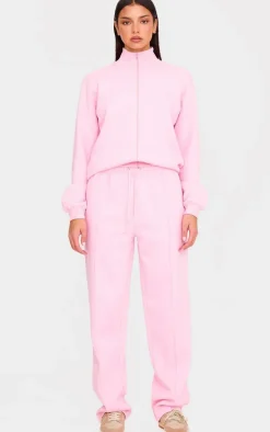 Baby Pink Seam Detail Wide Leg Sweatpants
