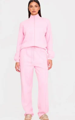 Baby Pink Seam Detail Zip Through High Neck Sweatshirt