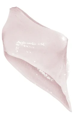 Baby Pink Sequin Asymmetric Hem Tie Back Top