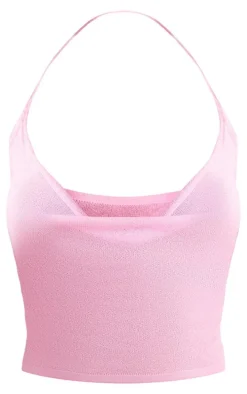 Baby Pink Sheer Knit Lace Back Crop Top