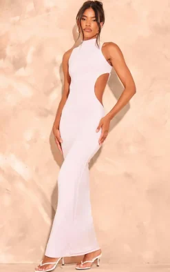 Baby Pink Slinky Extreme Cross Back Trim Detail Maxi Dress