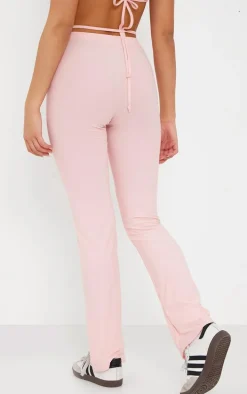 Baby Pink Soft Touch Tie Waist Straight Leg Pants