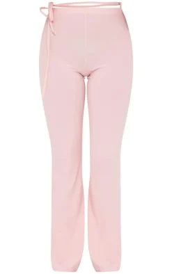 Baby Pink Soft Touch Tie Waist Straight Leg Pants
