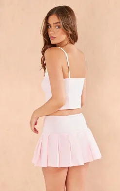 Baby Pink Stretch Woven Contrast Bow Detail Top