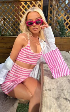 Baby Pink Stripe Knit Cut Out Mini Dress