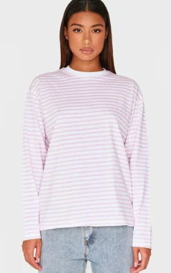 Baby Pink Stripey Oversized T Shirt