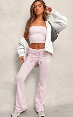 Baby Pink Studio Badge Detail Drawstring Flared Pants