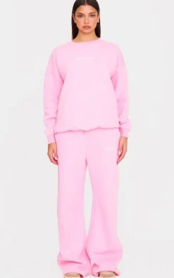 Ballet Pink Embroidered Drawstring Waist Wide Leg Sweatpants