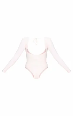 Ballet Pink Sculpt Tie Detail Long Sleeve Bodysuit