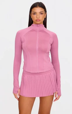 Ballet Pink Stretch Active Zip Up Pocket Detail Sports Jacket