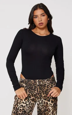 Basic Black Cotton Blend Crew Neck Bodysuit