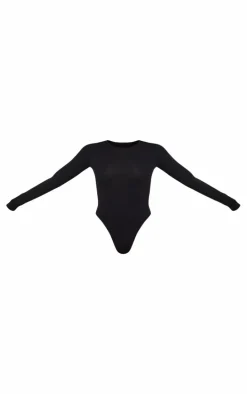 Basic Black Cotton Blend Crew Neck Bodysuit