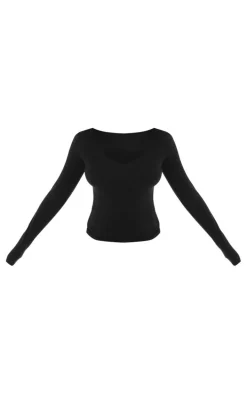 Basic Black Cotton Blend Longline Long Sleeve Top