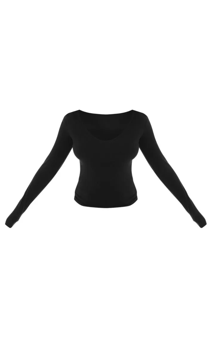 Basic Black Cotton Blend Longline Long Sleeve Top