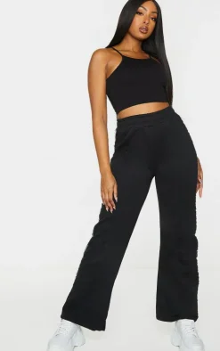 Basic Black Cotton Blend Racer Neck Crop Top