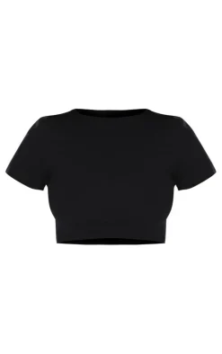 Basic Black Cotton Blend Short Sleeve Crop Top