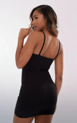 Basic Black Extreme Plunge Strappy Bodycon Dress
