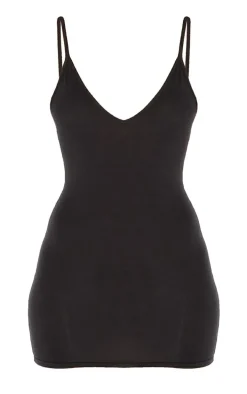 Basic Black Extreme Plunge Strappy Bodycon Dress