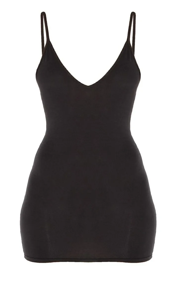 Basic Black Extreme Plunge Strappy Bodycon Dress
