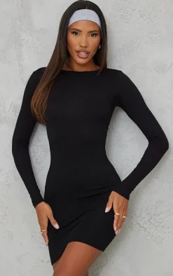 Basic Black Jersey Long Sleeve Bodycon Dress