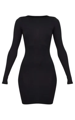 Basic Black Jersey Long Sleeve Bodycon Dress