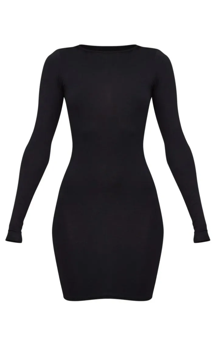 Basic Black Jersey Long Sleeve Bodycon Dress