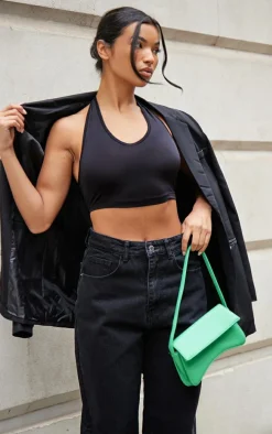 Basic Black Slinky Scoop Neck Halter Top