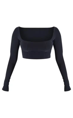 Basic Black Slinky Square Neck Crop Top