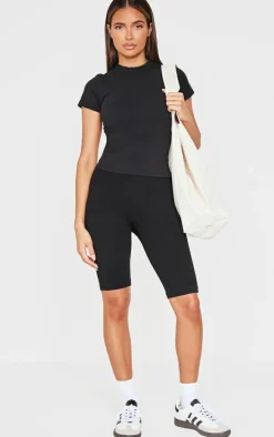 Basic Black Structured Snatched Rib Bike Shorts