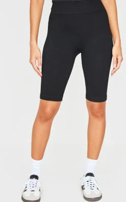 Basic Black Structured Snatched Rib Bike Shorts