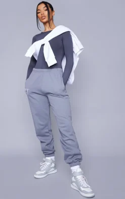 Basic Charcoal Crew Neck Long Sleeve Bodysuit