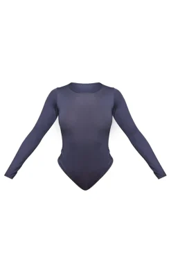 Basic Charcoal Crew Neck Long Sleeve Bodysuit