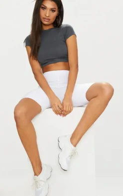 Basic Charcoal Grey Short Sleeve Crop T Shirt