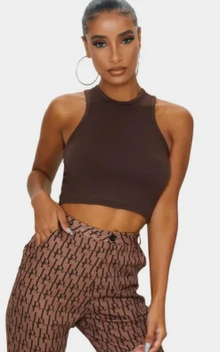Basic Chocolate Jersey Racerback Crop Top