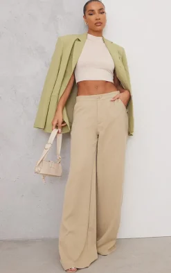 Basic Cream Slinky High Neck Sleeveless Crop