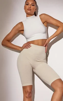 Basic Ecru Structured Snatched Rib Bike Shorts