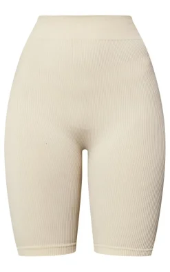 Basic Ecru Structured Snatched Rib Bike Shorts