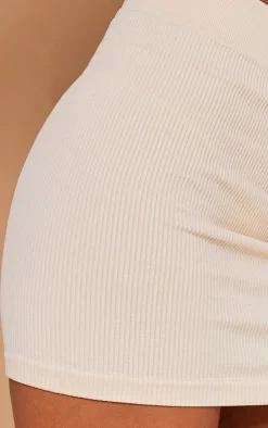 Basic Ecru Structured Snatched Rib Mini Skirt