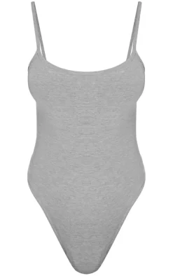 Basic Grey Marl Cotton Blend Scoop Neck Bodysuit