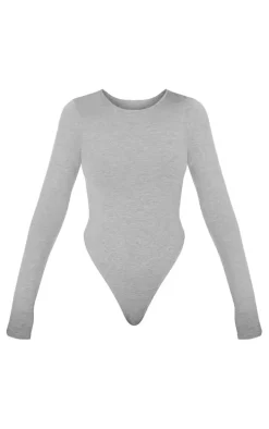 Basic Grey Marl Cotton Blend Crew Neck Bodysuit